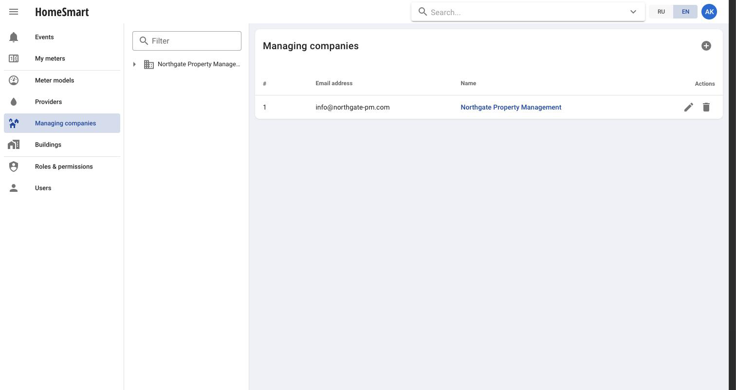 Managing companies registry, listing each company with its contact email